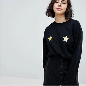 Monki Black Discontinued Cute Glittery Gold Stars Sweatshirt Jumper Top NWT XS-S